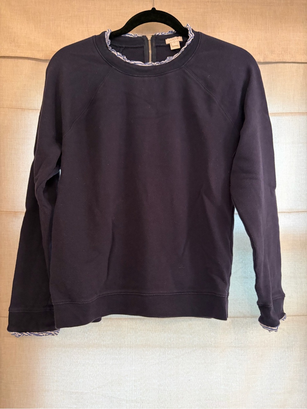 J. Crew Factory Navy Crewneck Sweatshirt with Braided Trim